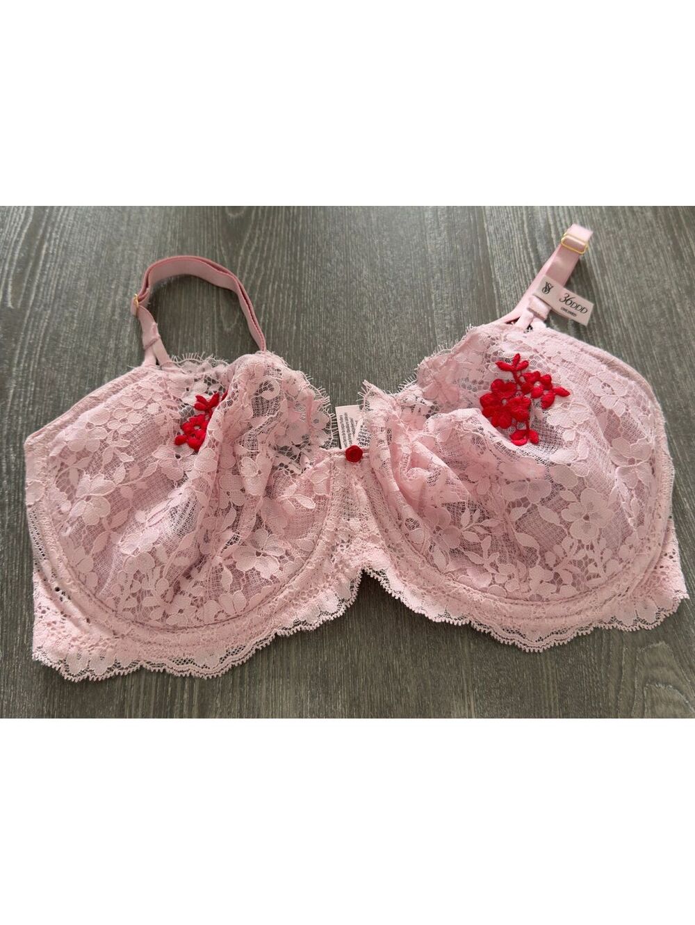 Victoria's Secret Dream Angels Chalk Rose Pink Unlined Balcony Lace Bra 36DDD